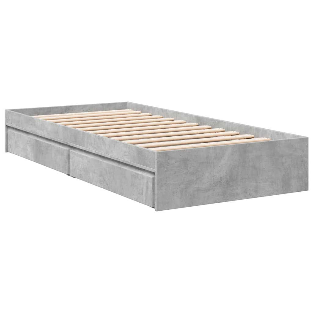 Bed Frame with Drawers without Mattress Concrete Grey 90x200 cm