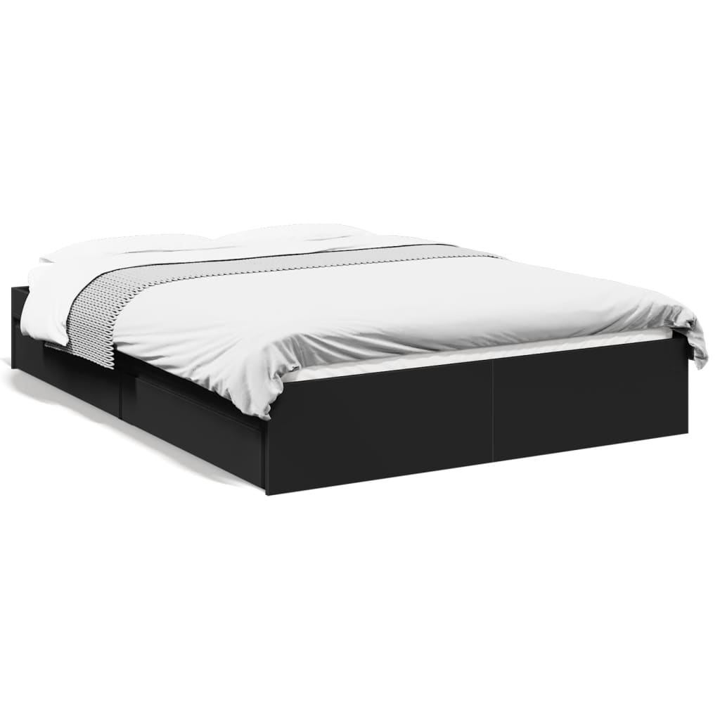 Bed Frame with Drawers without Mattress Black 140x190 cm