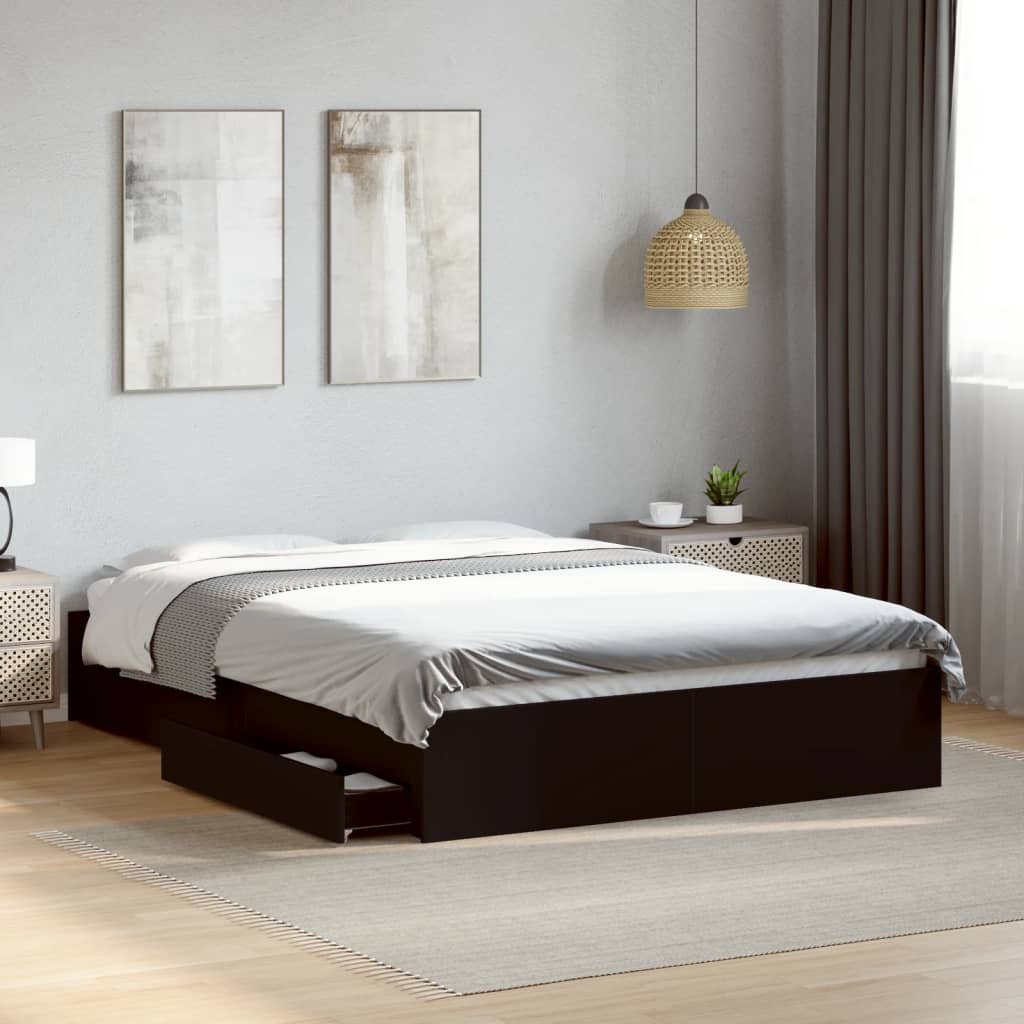 Bed Frame with Drawers without Mattress Black 140x190 cm