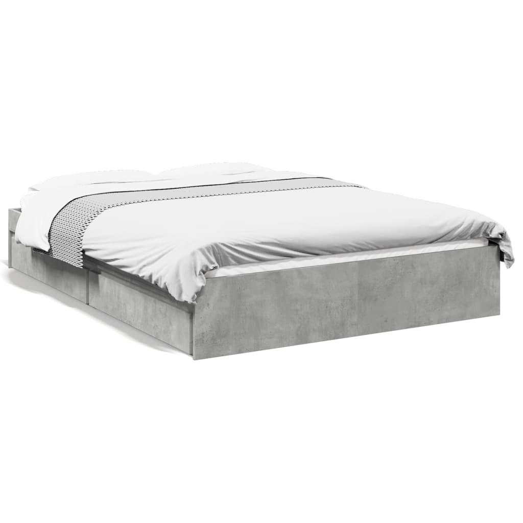 Bed Frame with Drawers without Mattress Concrete Grey 140x190 cm