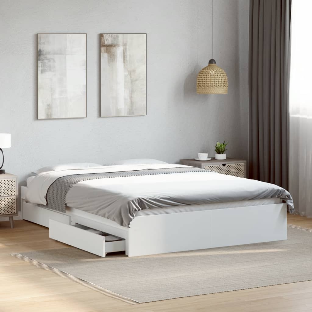 Bed Frame with Drawers without Mattress White 135x190 cm Double