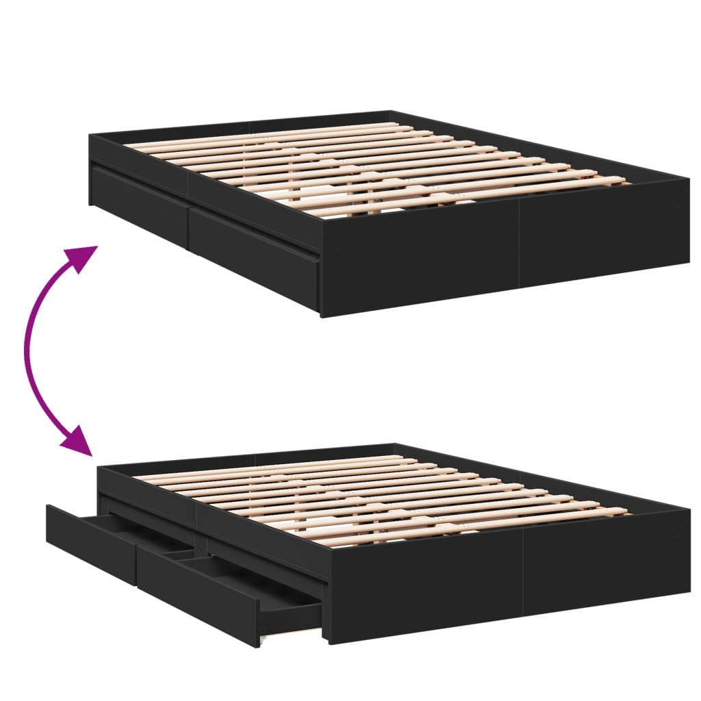 Bed Frame with Drawers without Mattress Black 135x190 cm Double