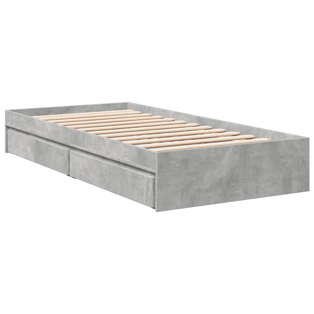 Bed Frame with Drawers without Mattress Concrete Grey 90x190 cm Single