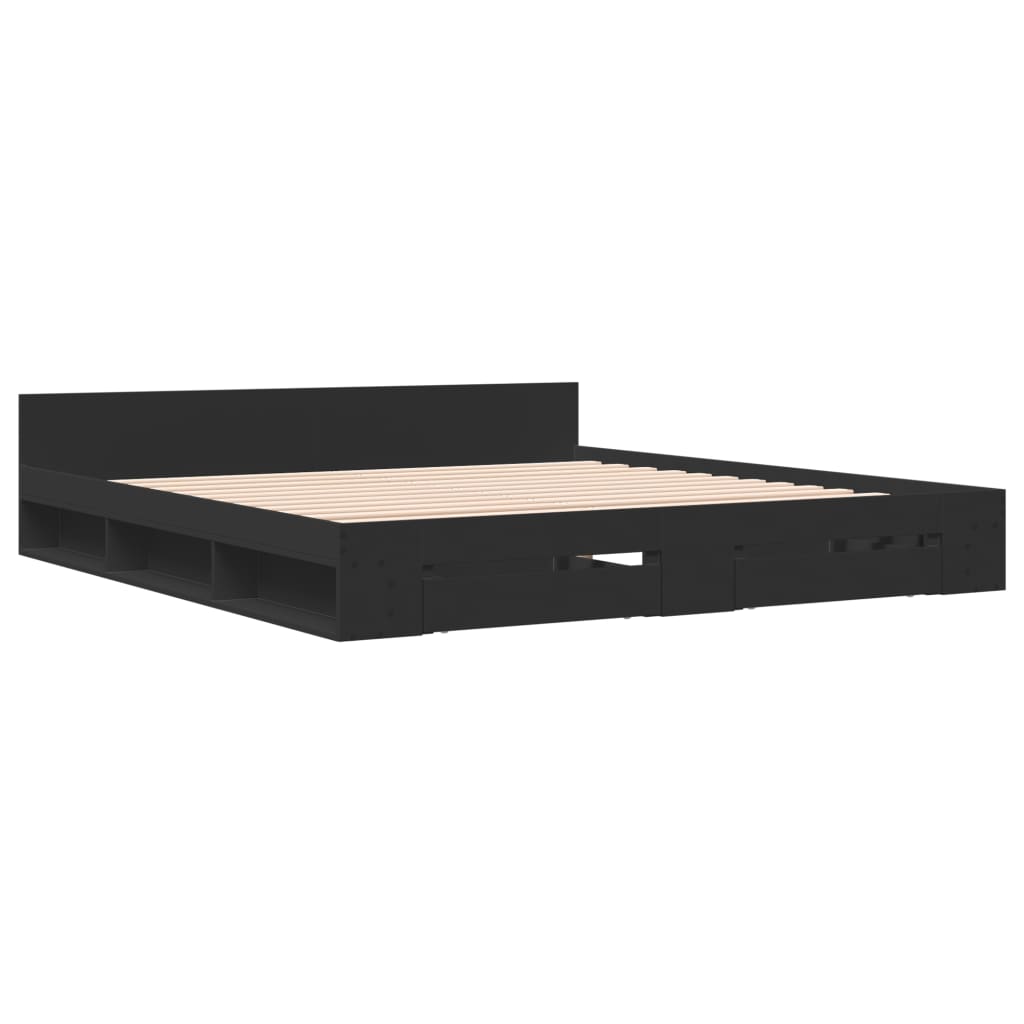 Bed Frame with Drawers without Mattress Black 200x200 cm