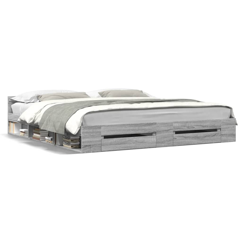 Bed Frame with Drawers without Mattress Grey Sonoma 200x200 cm