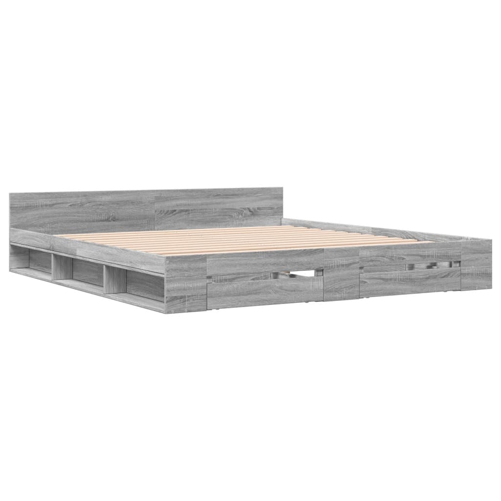 Bed Frame with Drawers without Mattress Grey Sonoma 200x200 cm