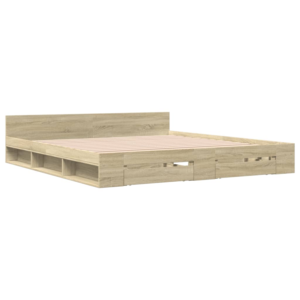 Bed Frame with Drawers without Mattress Sonoma Oak 180x200 cm Super King