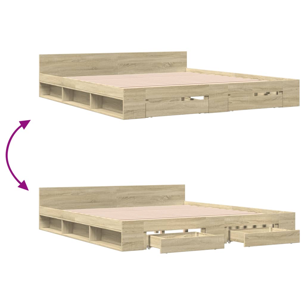 Bed Frame with Drawers without Mattress Sonoma Oak 180x200 cm Super King
