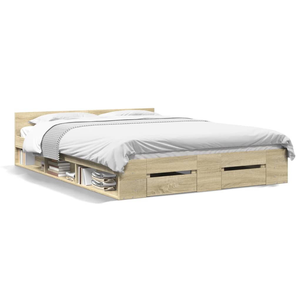 Bed Frame with Drawers without Mattress Sonoma Oak 150x200 cm King Size