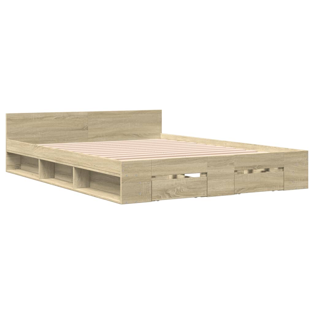 Bed Frame with Drawers without Mattress Sonoma Oak 150x200 cm King Size