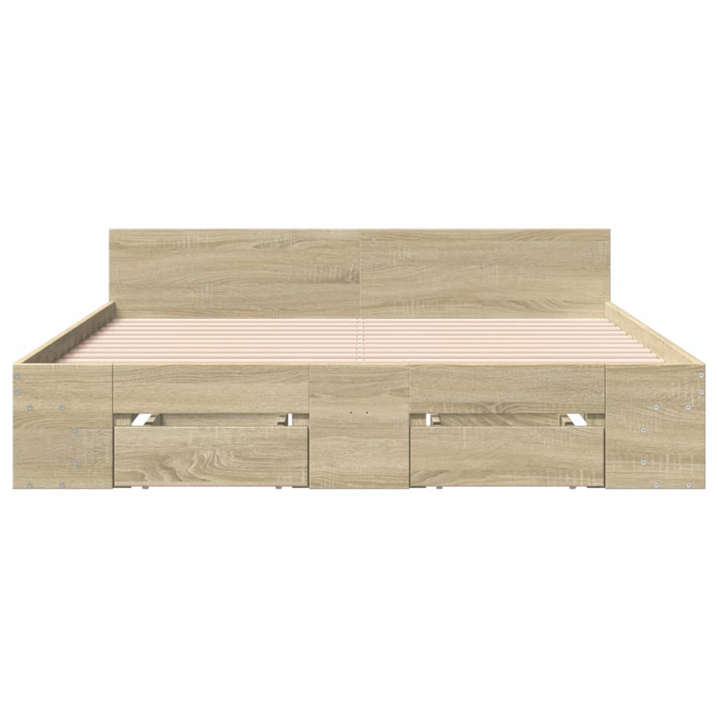 Bed Frame with Drawers without Mattress Sonoma Oak 150x200 cm King Size