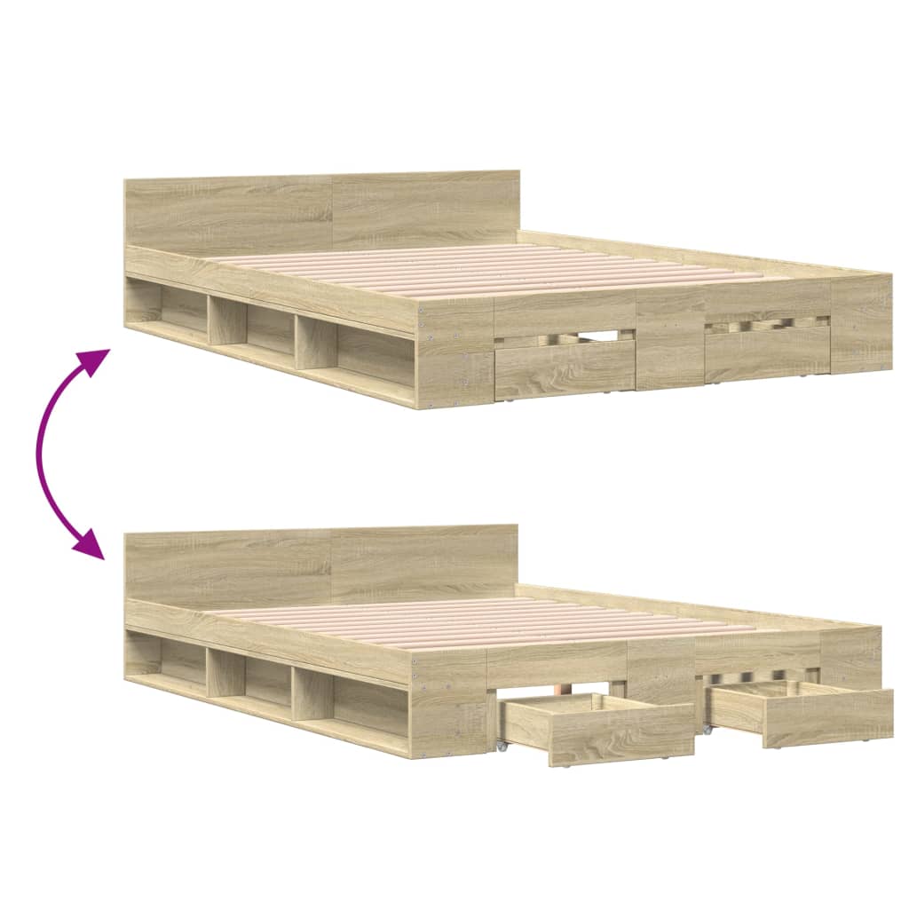 Bed Frame with Drawers without Mattress Sonoma Oak 150x200 cm King Size