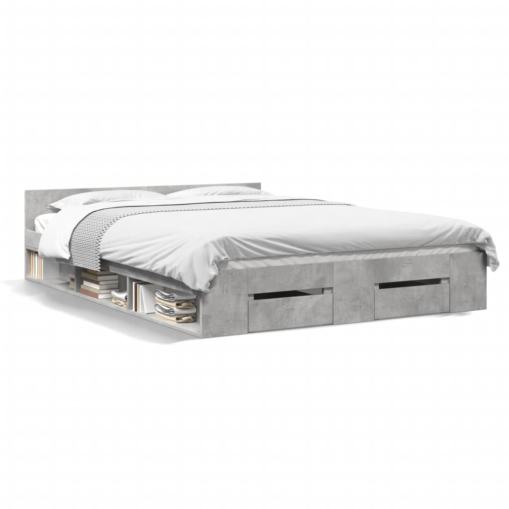 Bed Frame with Drawers without Mattress Concrete Grey 150x200 cm King Size