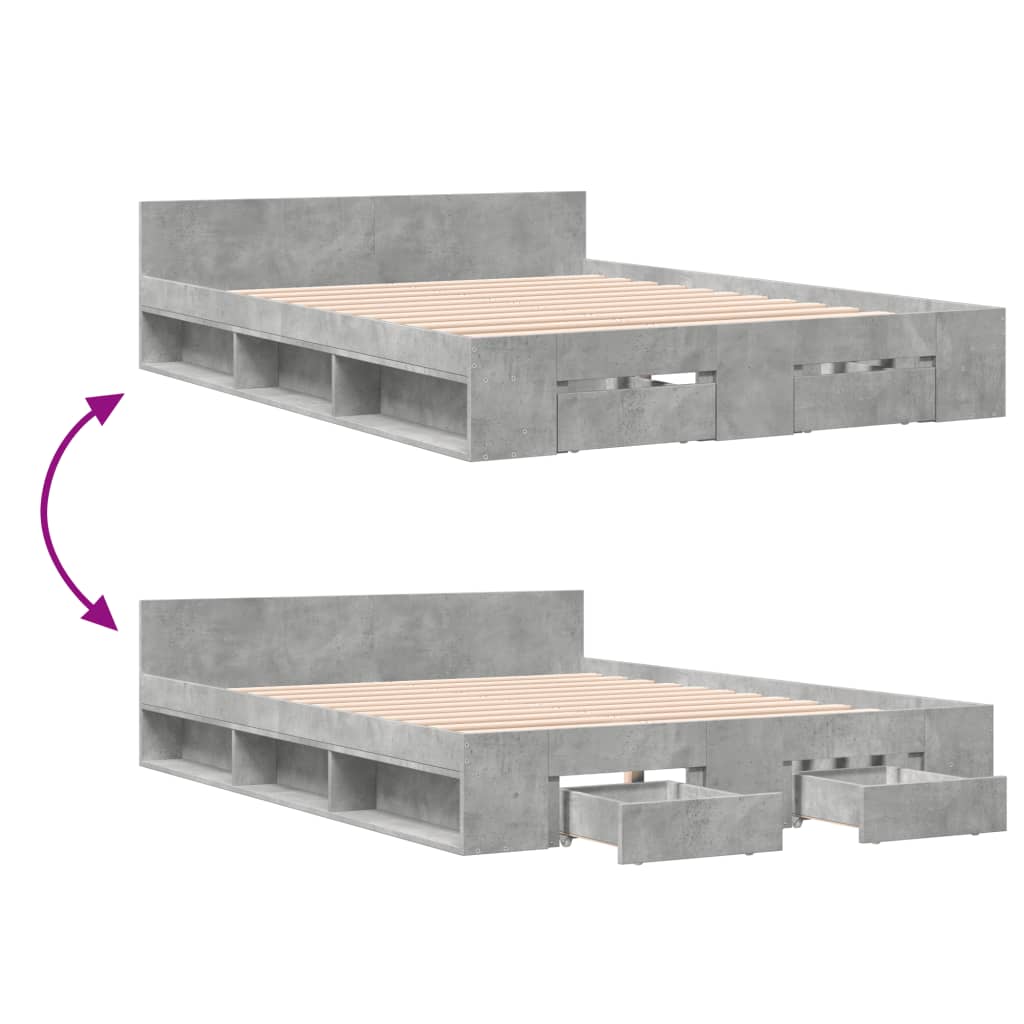 Bed Frame with Drawers without Mattress Concrete Grey 150x200 cm King Size