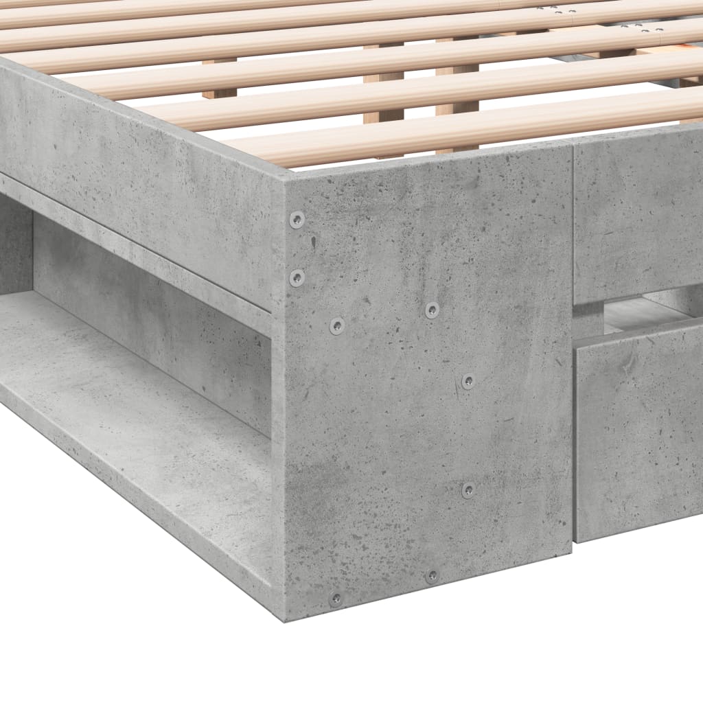Bed Frame with Drawers without Mattress Concrete Grey 150x200 cm King Size