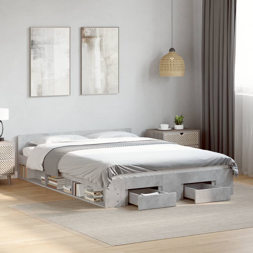 Bed Frame with Drawers without Mattress Concrete Grey 150x200 cm King Size