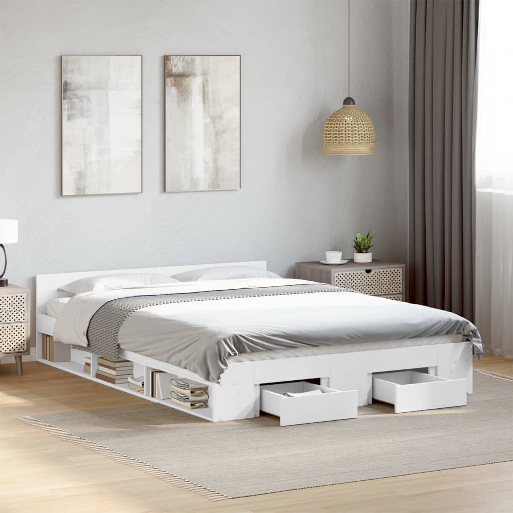 Bed Frame with Drawers without Mattress White 120x200 cm