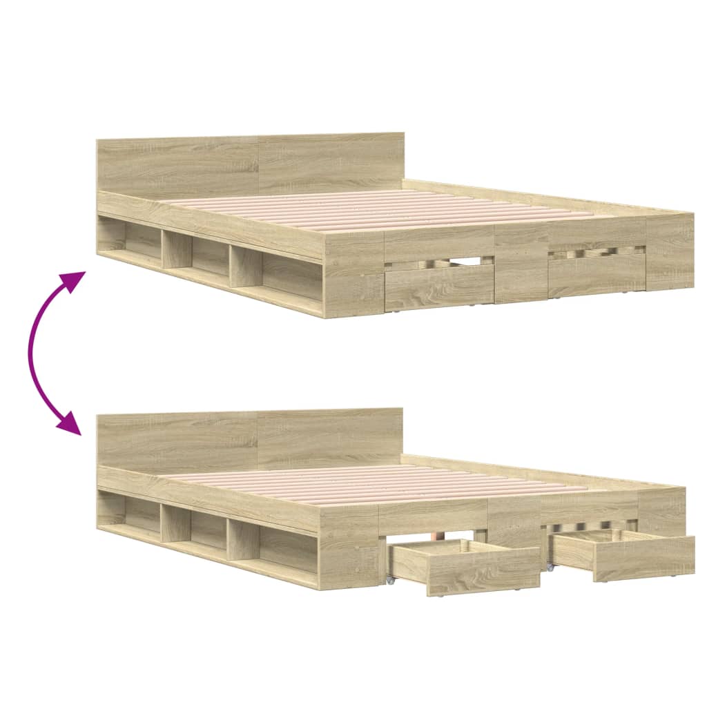 Bed Frame with Drawers without Mattress Sonoma Oak 120x200 cm
