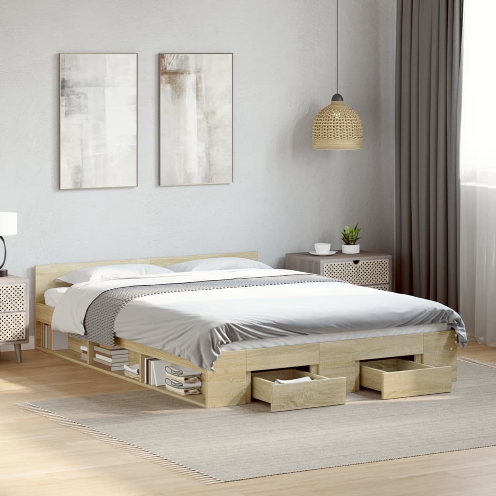 Bed Frame with Drawers without Mattress Sonoma Oak 120x200 cm