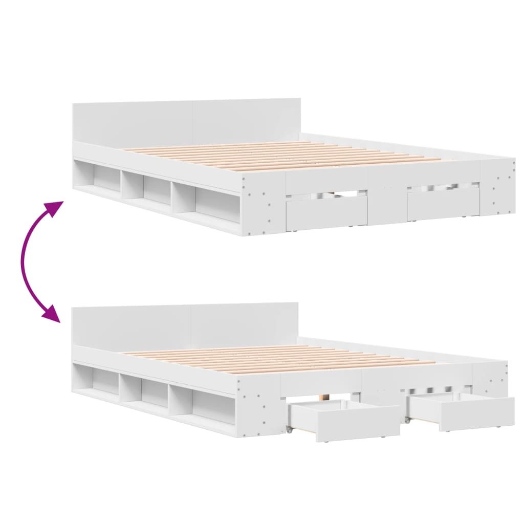Bed Frame with Drawers without Mattress White 140x190 cm