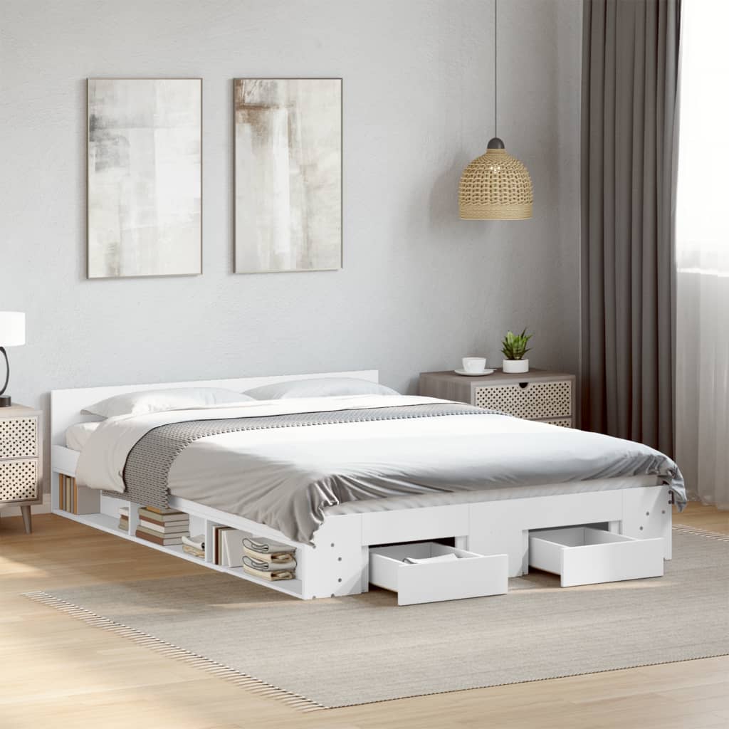 Bed Frame with Drawers without Mattress White 140x190 cm