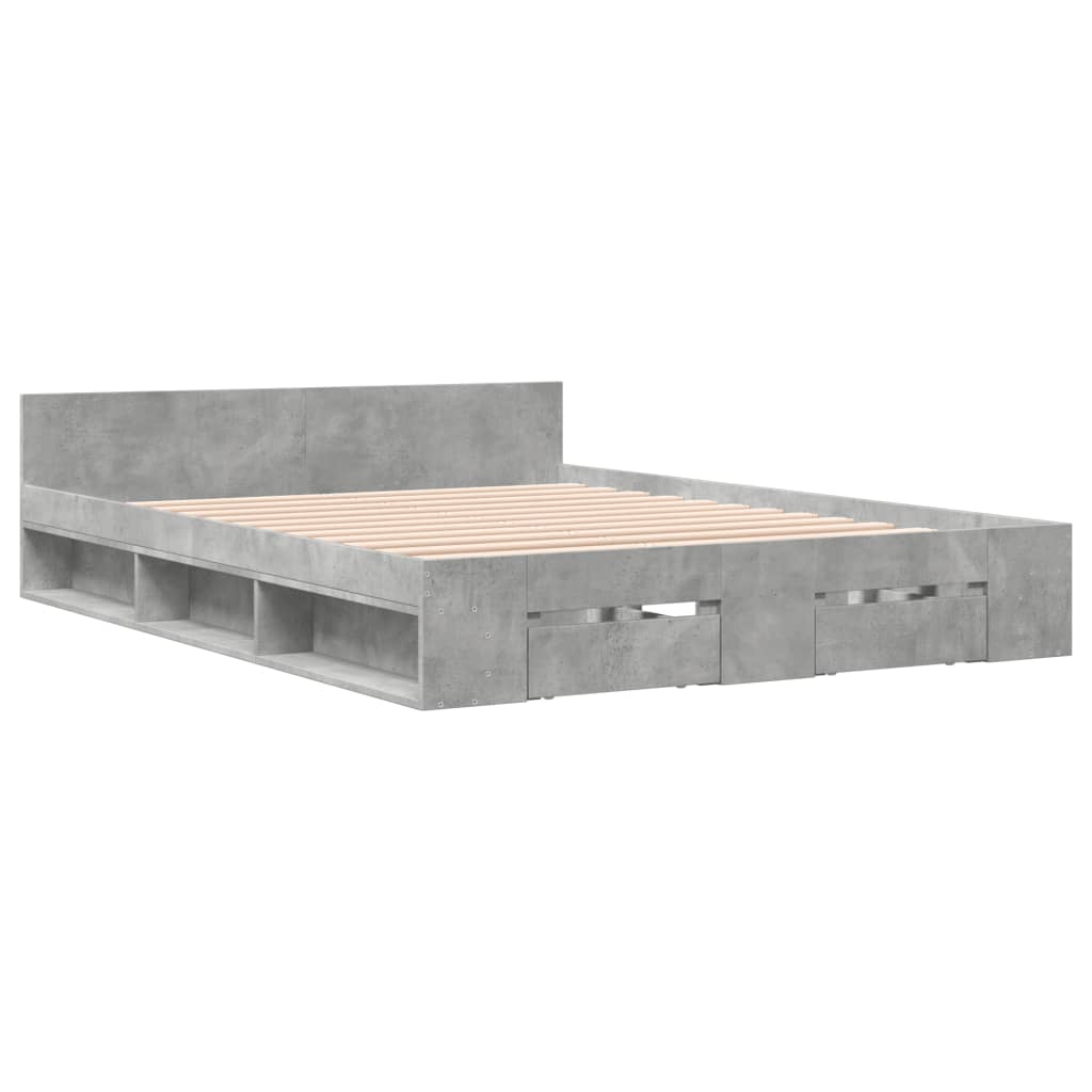 Bed Frame with Drawers without Mattress Concrete Grey 140x190 cm