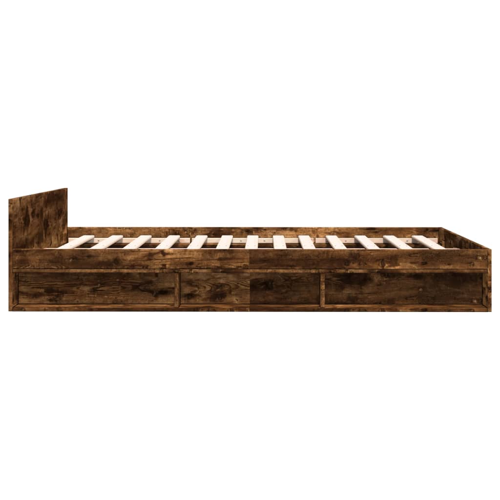 Bed Frame with Drawers without Mattress Smoked Oak 140x190 cm
