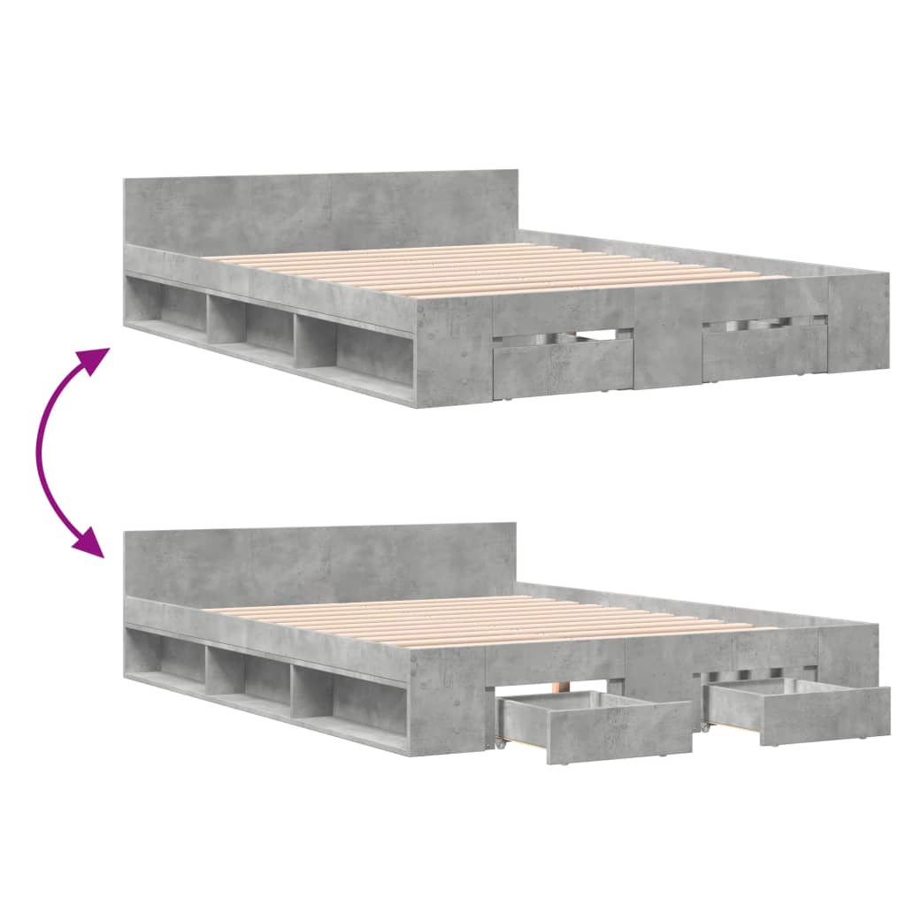 Bed Frame with Drawers without Mattress Concrete Grey 135x190 cm Double
