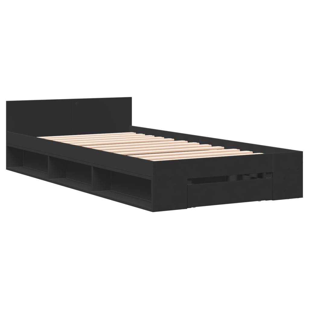 Bed Frame with Drawer without Mattress Black 90x190 cm Single