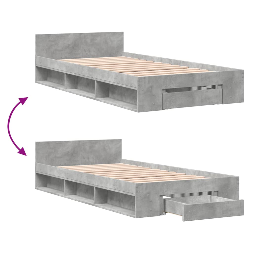 Bed Frame with Drawer without Mattress Concrete Grey 90x190 cm Single