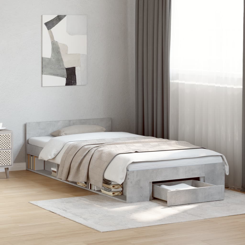 Bed Frame with Drawer without Mattress Concrete Grey 90x190 cm Single