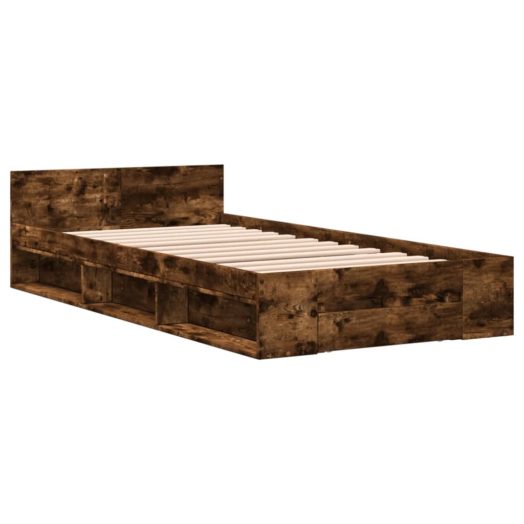Bed Frame with Drawer without Mattress Smoked Oak 90x190 cm Single