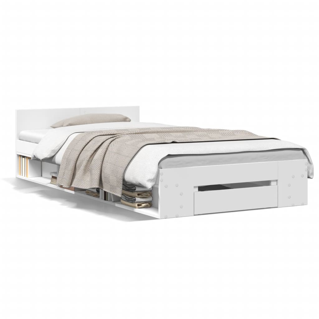 Bed Frame with Drawer without Mattress White 100x200 cm