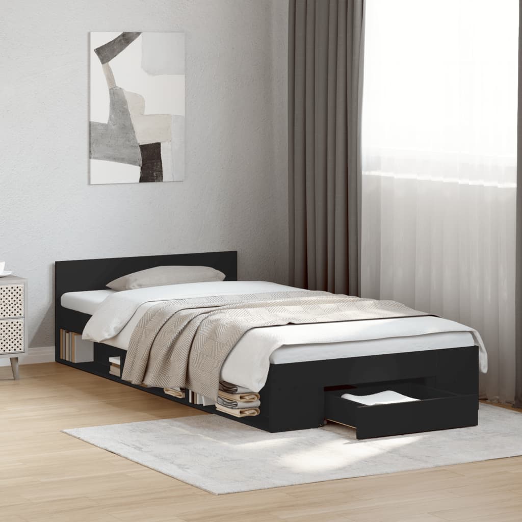 Bed Frame with Drawer without Mattress Black 100x200 cm