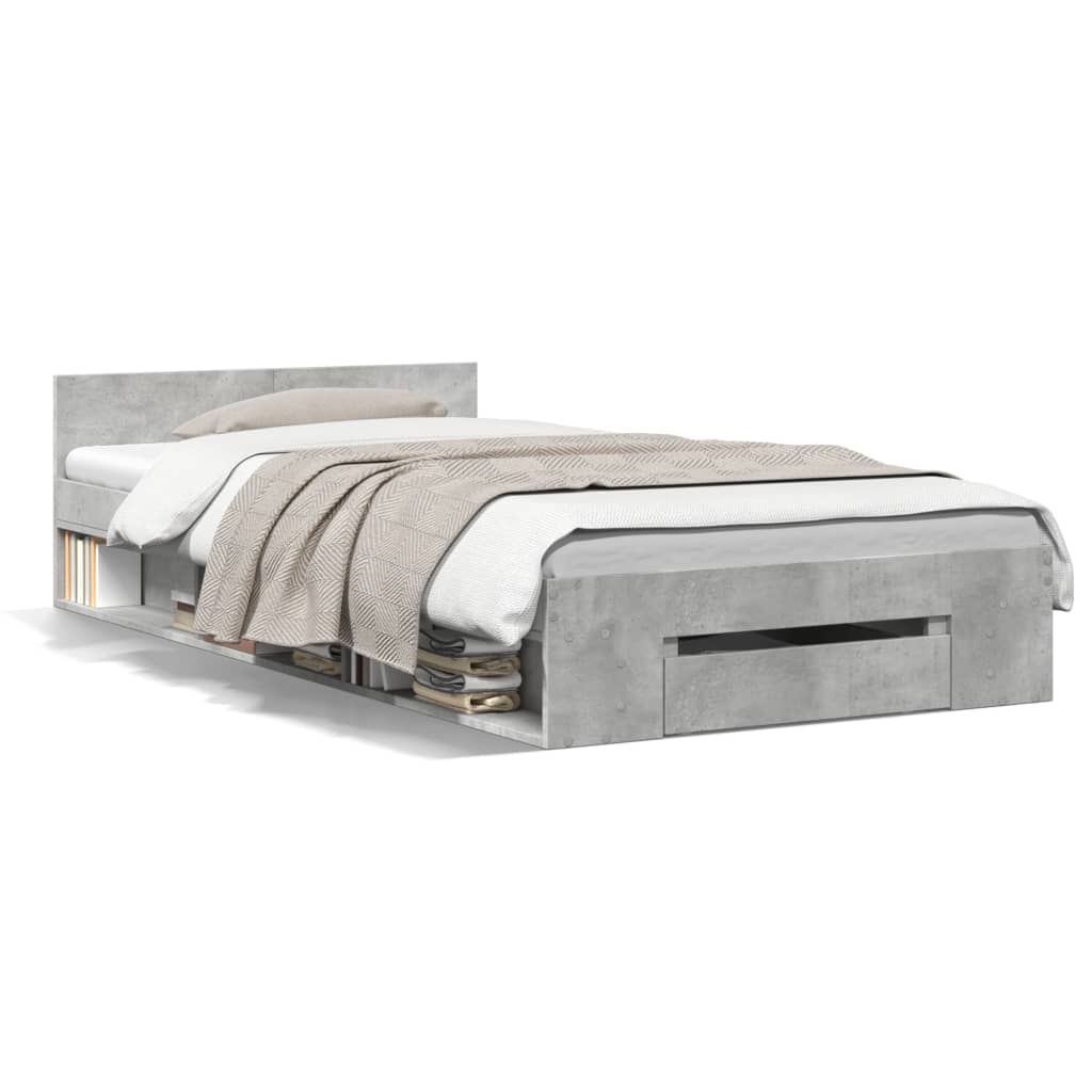 Bed Frame with Drawer without Mattress Concrete Grey 100x200 cm