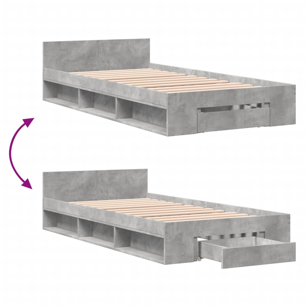 Bed Frame with Drawer without Mattress Concrete Grey 100x200 cm