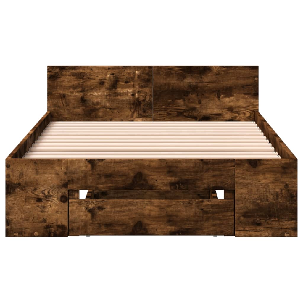 Bed Frame with Drawer without Mattress Smoked Oak 100x200 cm