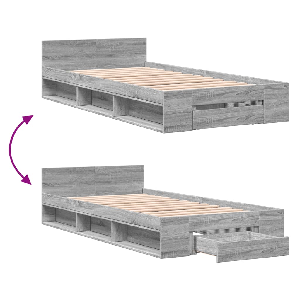 Bed Frame with Drawer without Mattress Grey Sonoma 100x200 cm