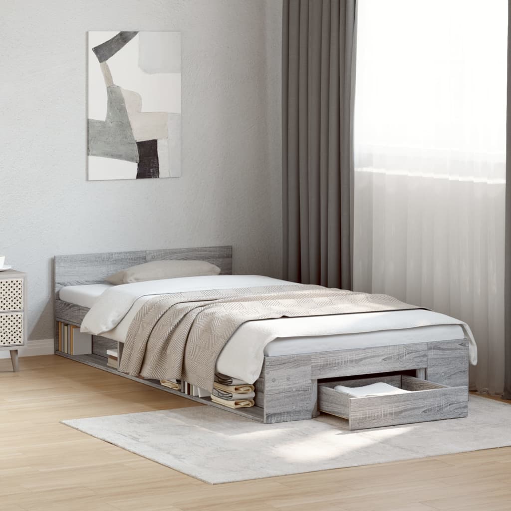 Bed Frame with Drawer without Mattress Grey Sonoma 100x200 cm