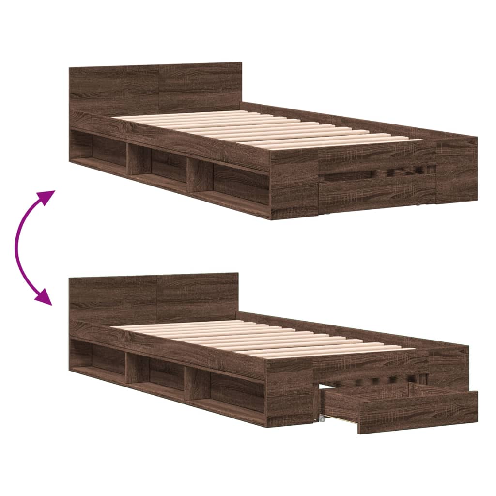 Bed Frame with Drawer without Mattress Brown Oak 100x200 cm