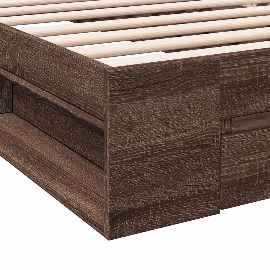 Bed Frame with Drawer without Mattress Brown Oak 100x200 cm