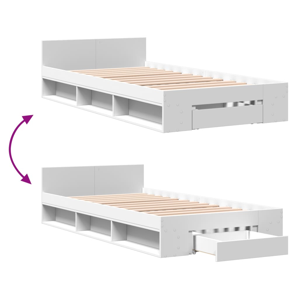 Bed Frame with Drawer without Mattress White 90x200 cm