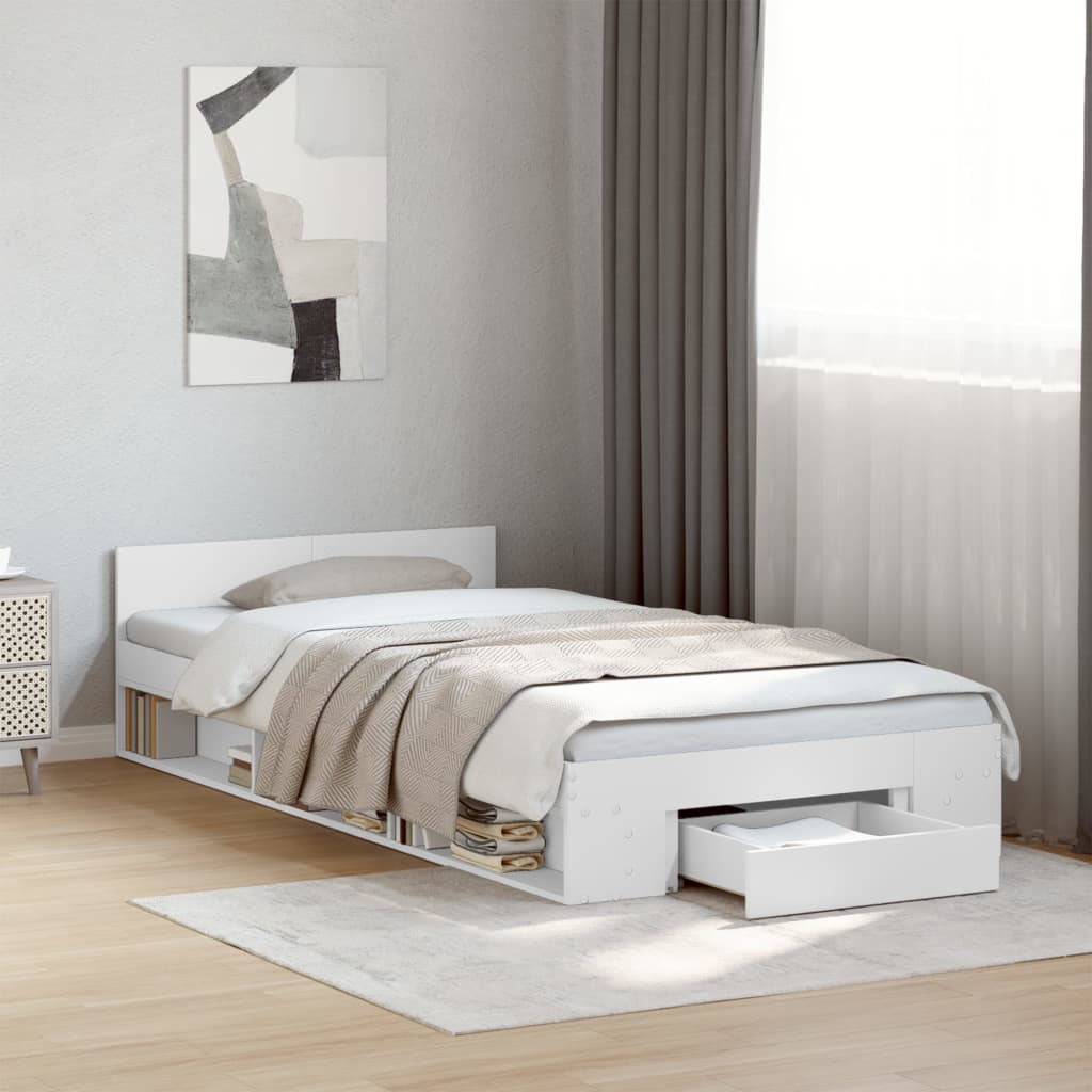 Bed Frame with Drawer without Mattress White 90x200 cm