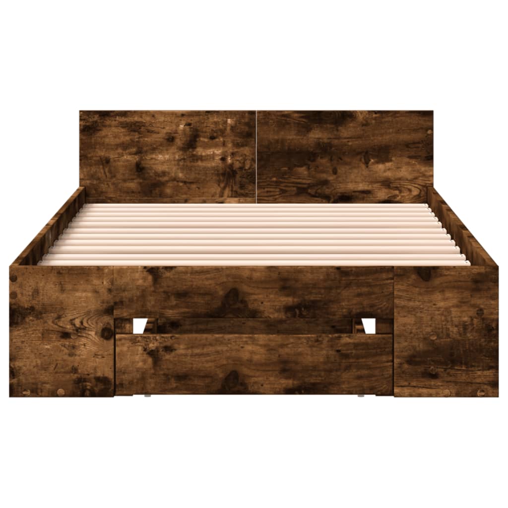 Bed Frame with Drawer without Mattress Smoked Oak 90x200 cm