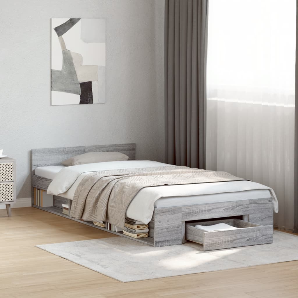 Bed Frame with Drawer without Mattress Grey Sonoma 90x200 cm
