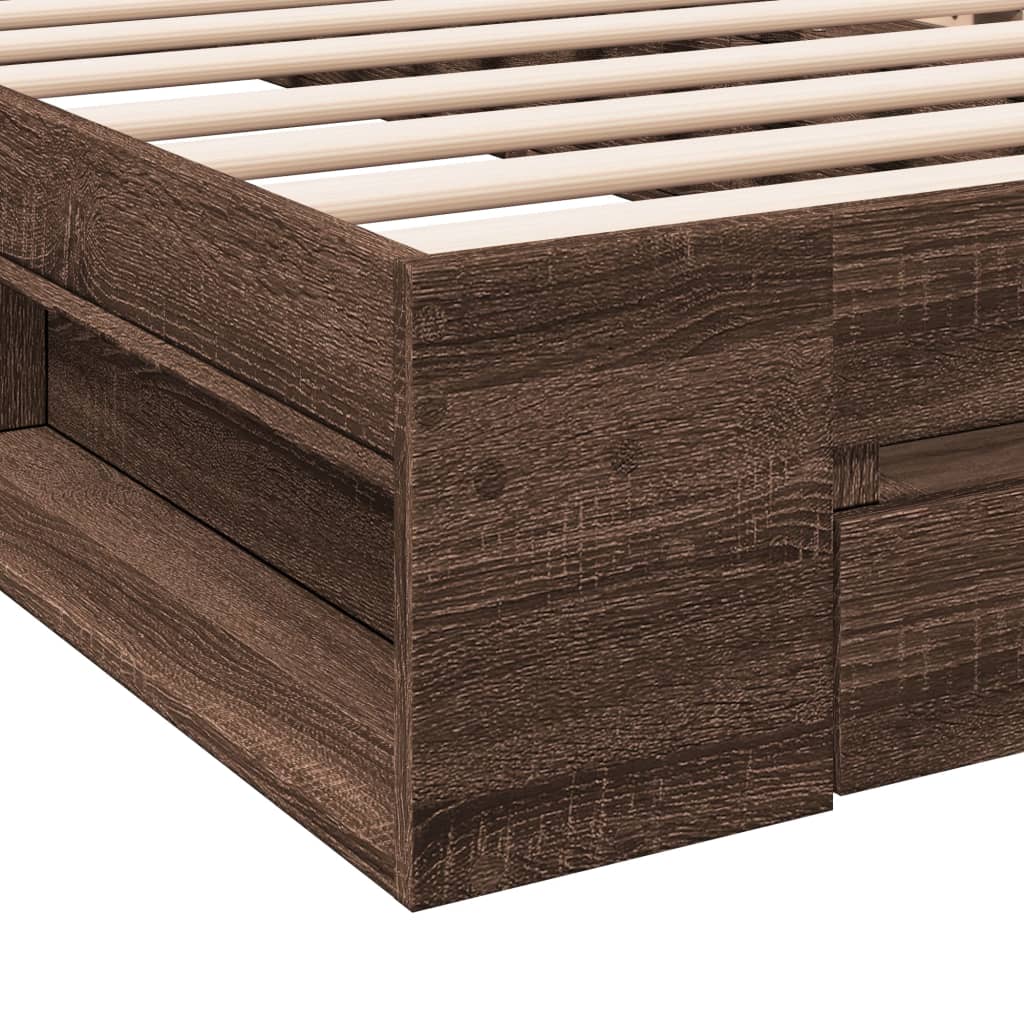 Bed Frame with Drawer without Mattress Brown Oak 90x200 cm