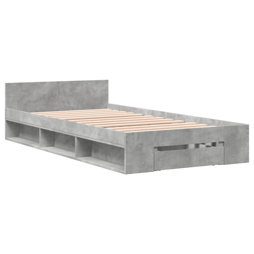 Bed Frame with Drawer without Mattress Concrete Grey 75x190 cm Small Single