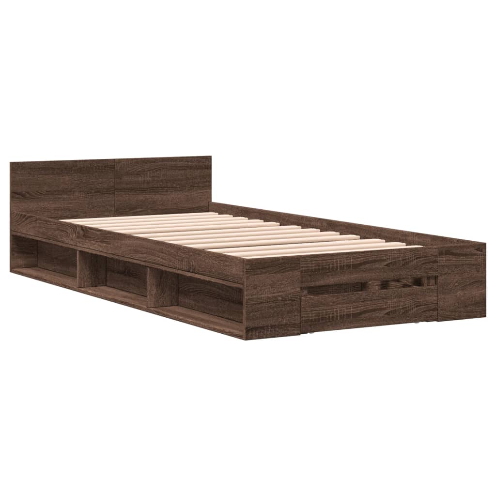 Bed Frame with Drawer without Mattress Brown Oak 75x190 cm Small Single