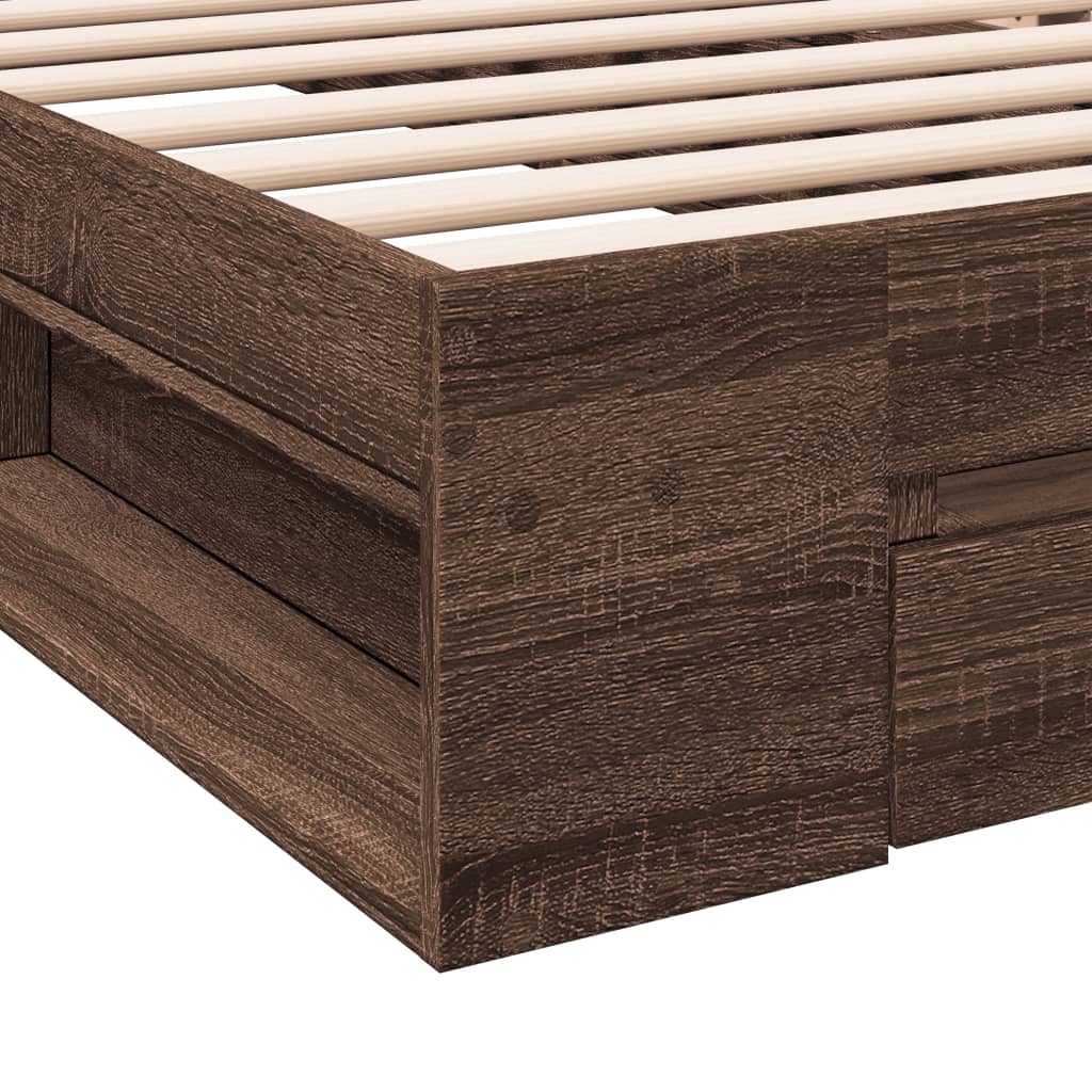 Bed Frame with Drawer without Mattress Brown Oak 75x190 cm Small Single