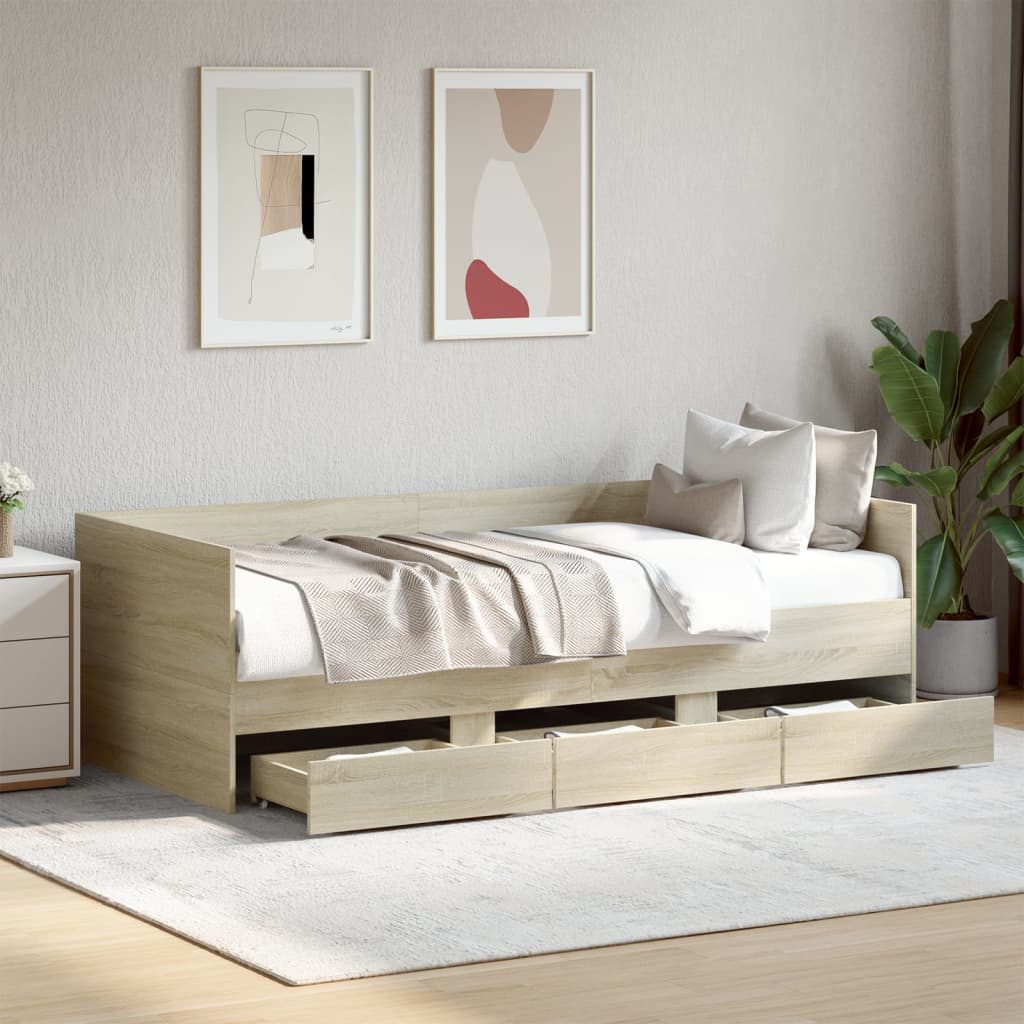 Daybed with Drawers without Mattress Sonoma Oak 100x200 cm
